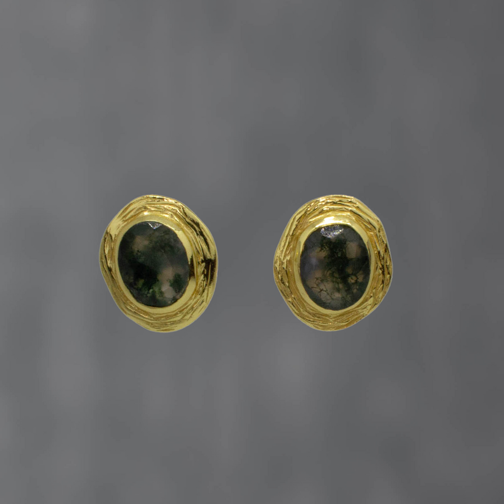 Textured Gold Gemstone Studs - Beyond Biasa