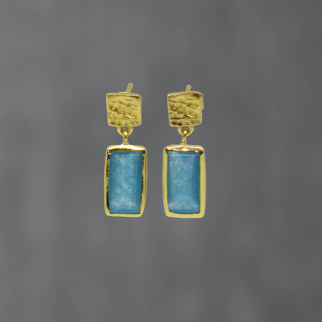 Textured Gold and Gemstone Rectangle Earrings - Beyond Biasa