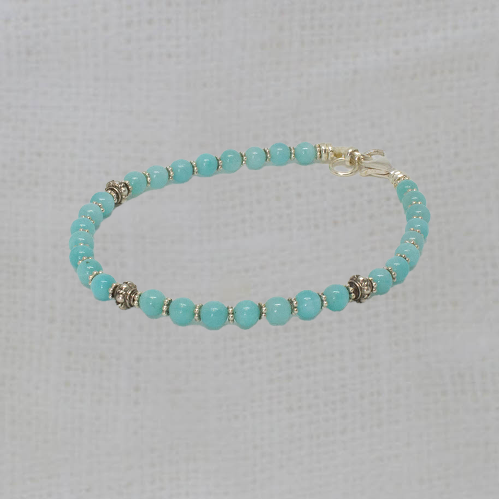 Blue amazonite gemstone beaded bracelet with handmade sterling silver - Beyond Biasa
