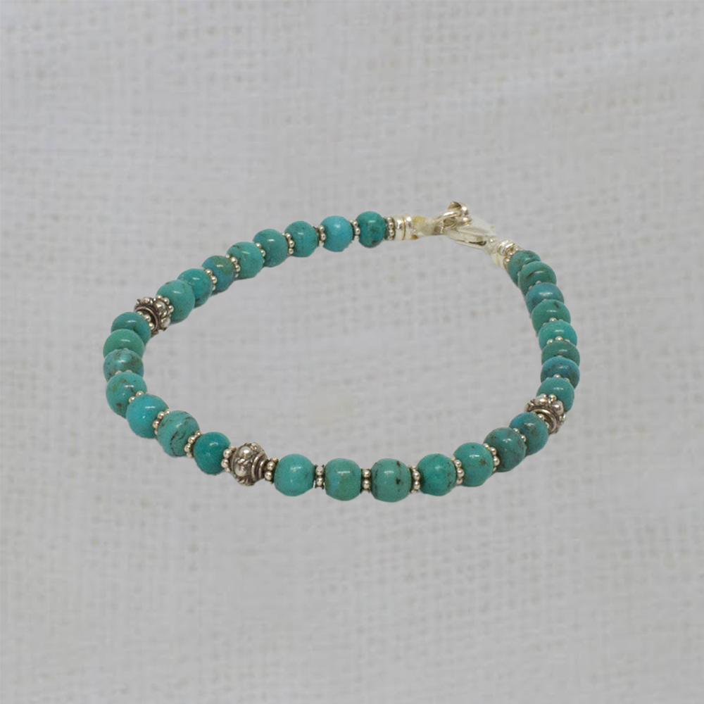 Natural turquoise gemstone beaded stacking bracelet in sterling silver - Beyond Biasa