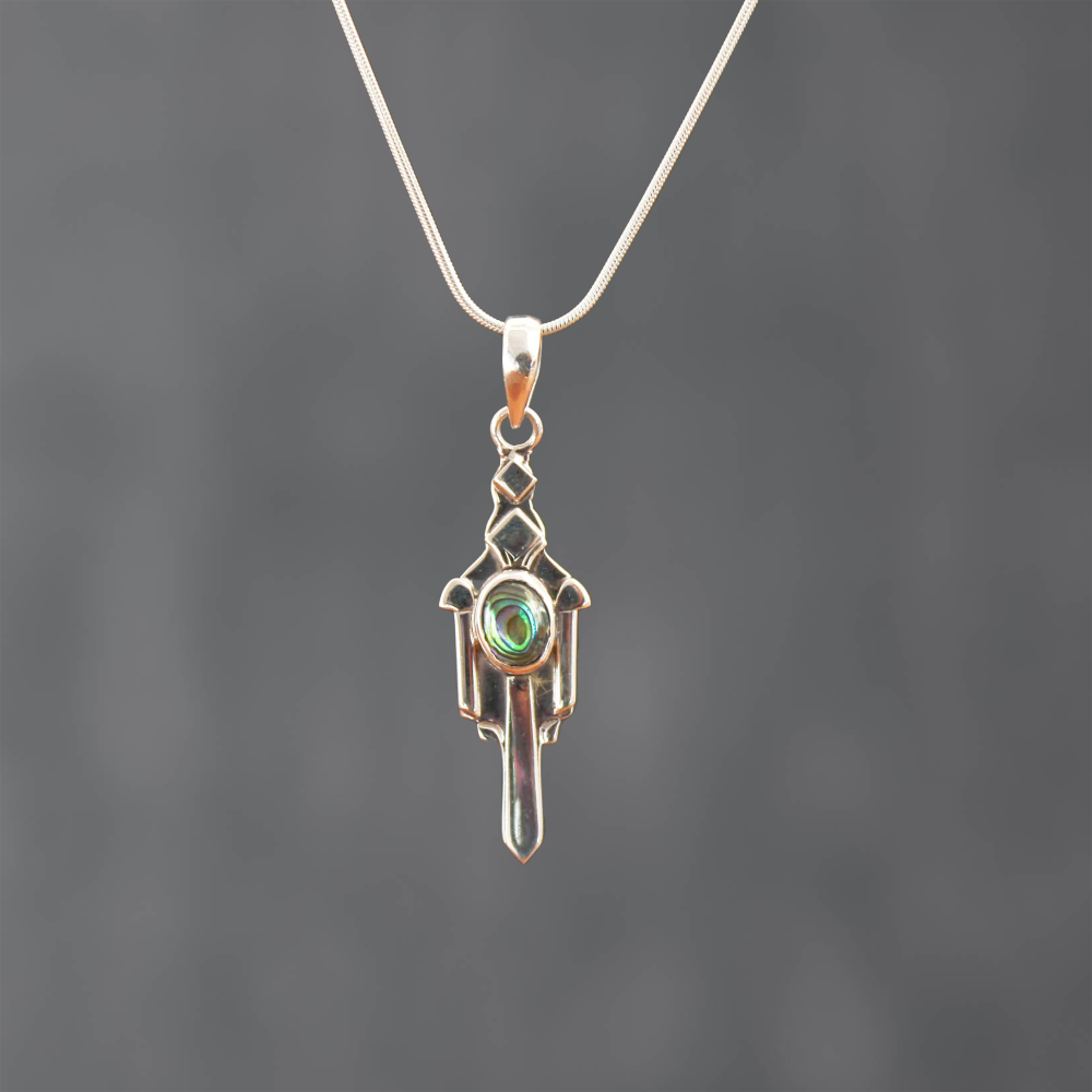 Silver and Abalone Shell Art Deco Inspired Pendant