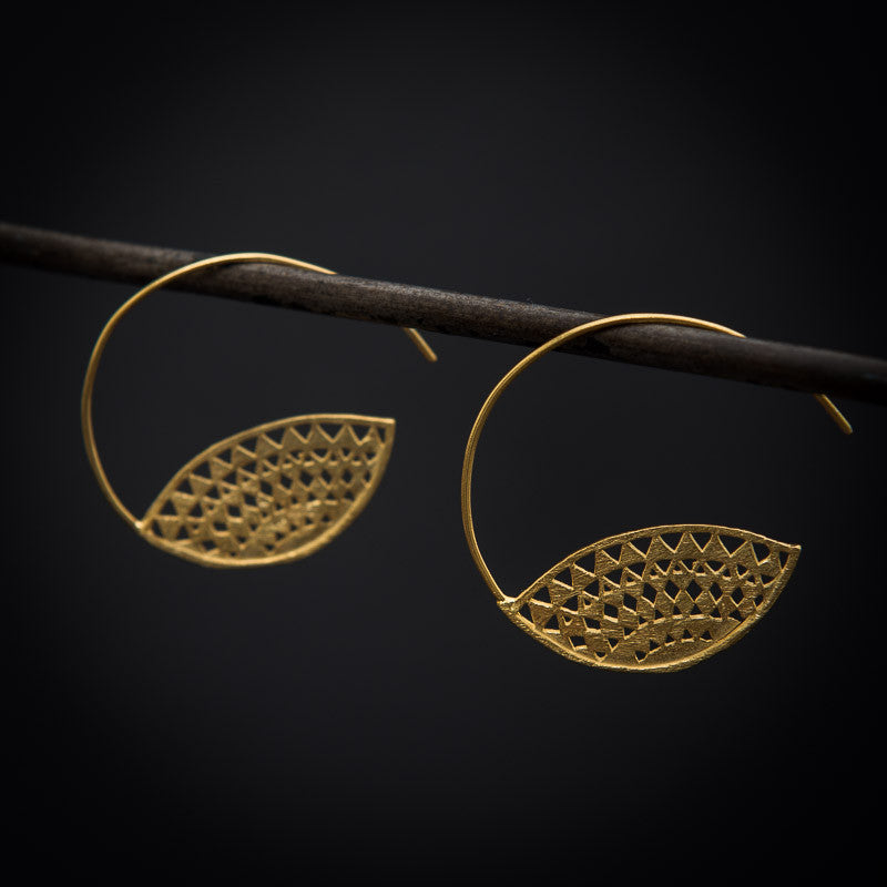 Geometric Aztec Tribal Sterling Silver or Gold Vermeil Hoop Earrings - Beyond Biasa