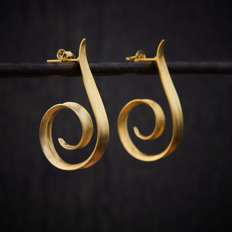 Brushed Gold Vermeil Swirl Stud Hoop Earrings - Beyond Biasa