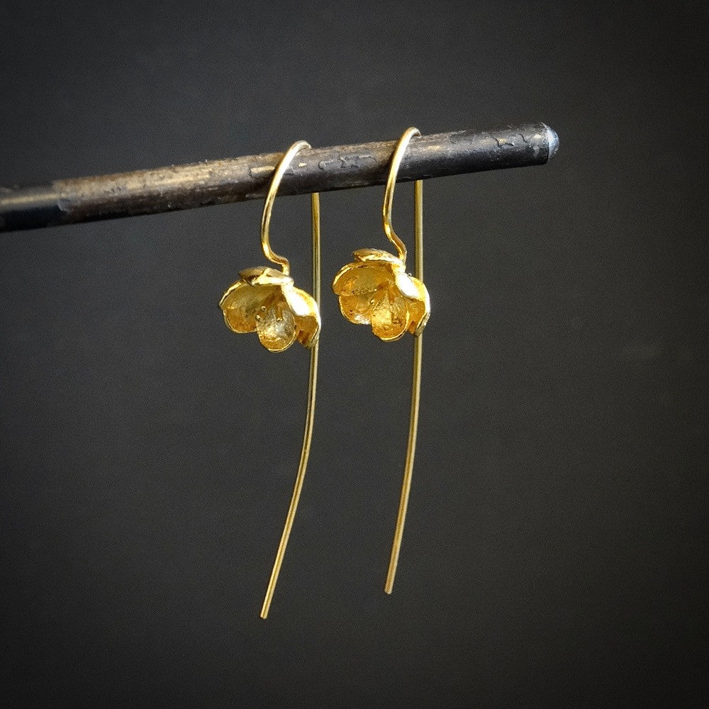 Long Flower Earrings in Gold Vermeil - Beyond Biasa