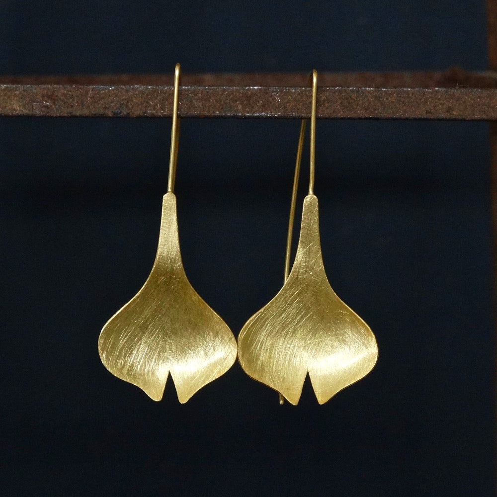 Brushed Gold Vermeil Tulip Flower Drop Earrings - Beyond Biasa