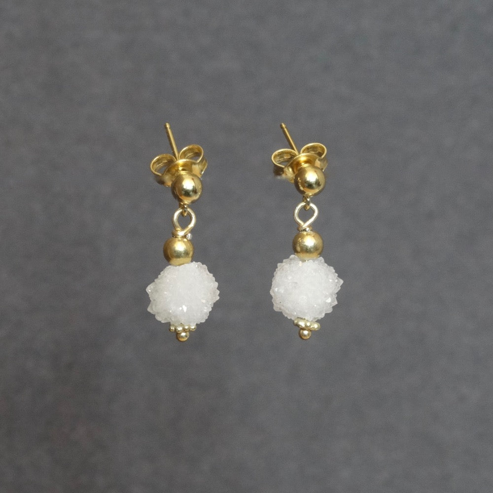 Snowball Quartz and Gold Vermeil Earrings - Beyond Biasa