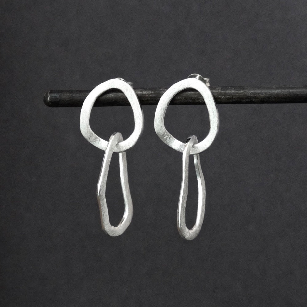 Brushed Sterling Silver Organic Shapes Earrings - Beyond Biasa