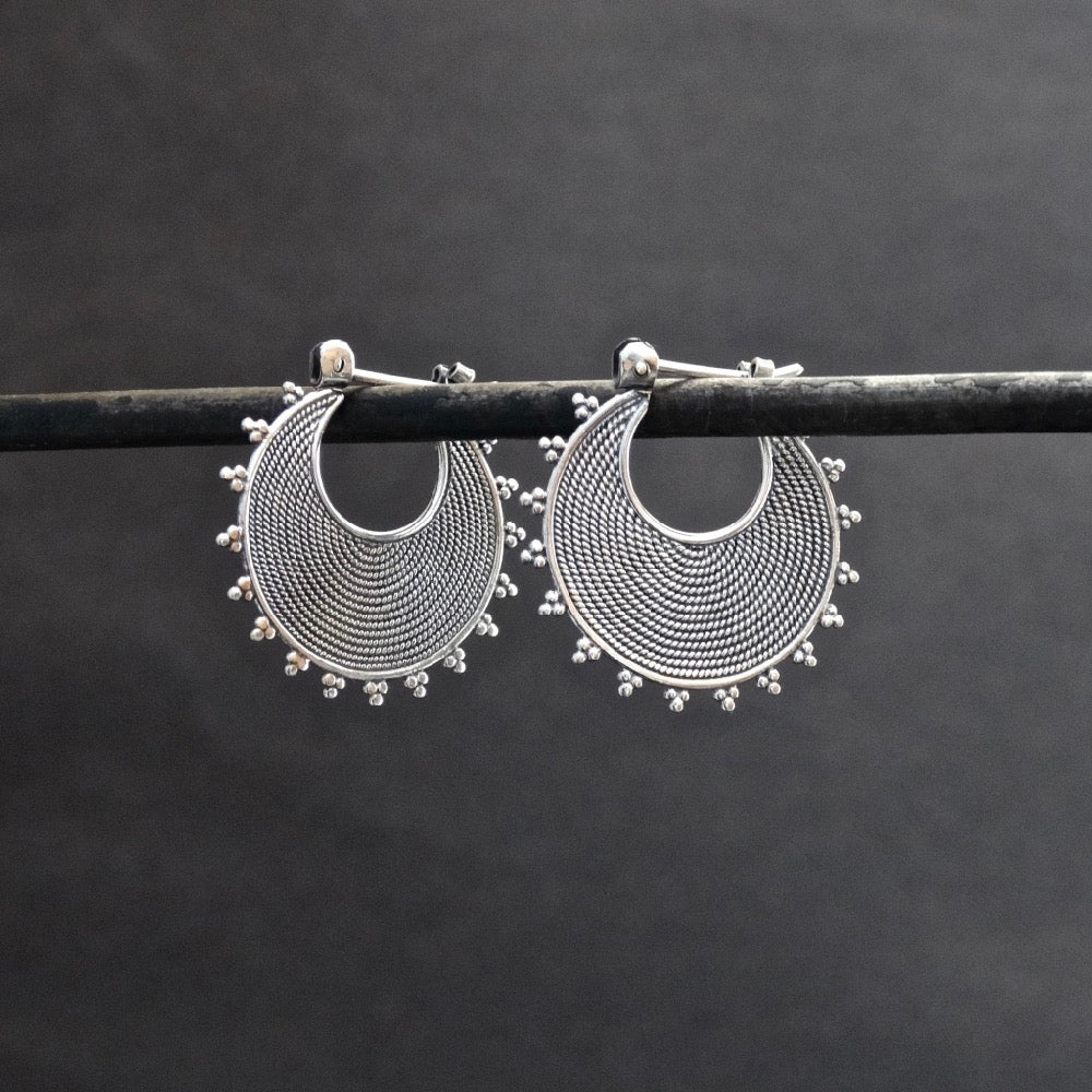 Sterling Silver Wirework and Dot Detail Hoop Earrings - Beyond Biasa