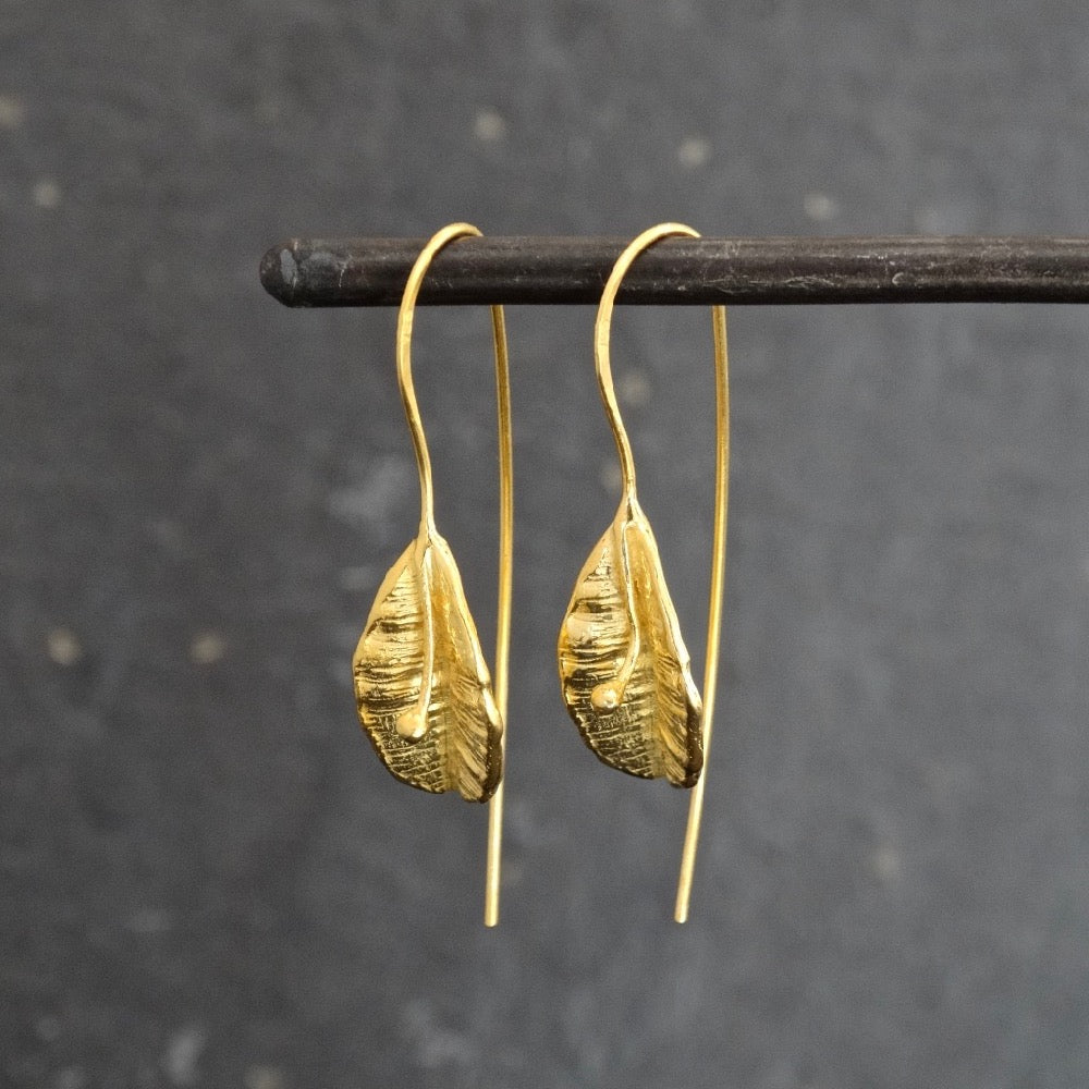 Textured Gold Vermeil Leaf Earrings - Beyond Biasa