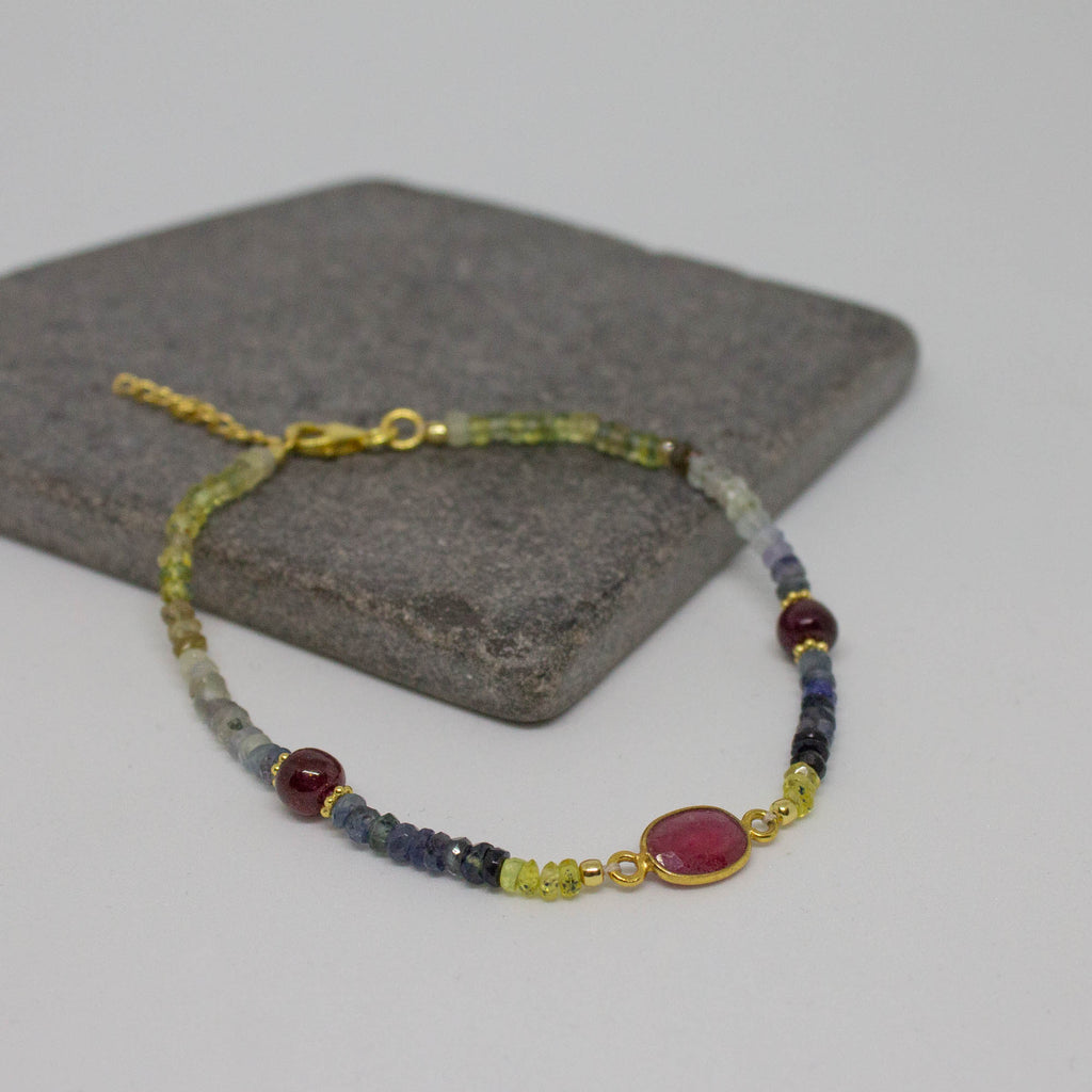 Sapphire, Ruby and Gold Beaded Bracelet