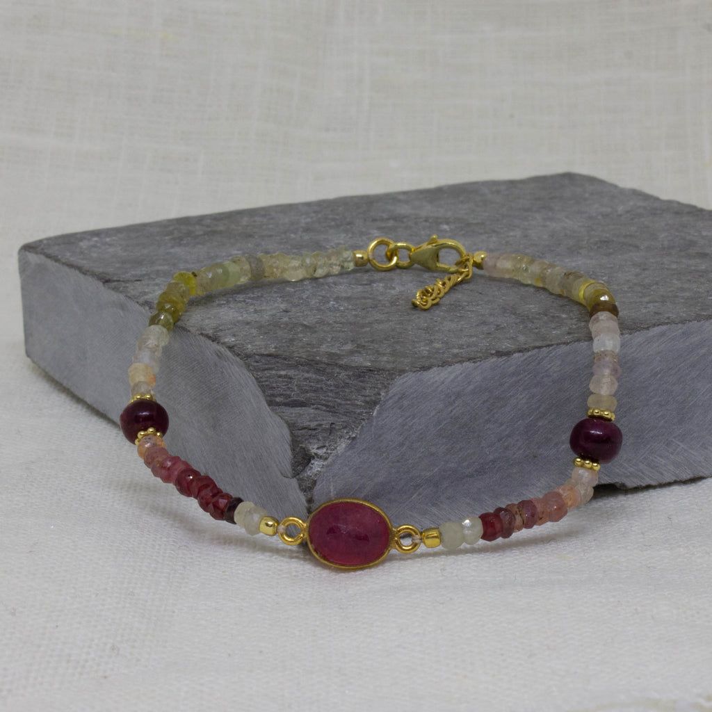 Sapphire, Ruby and Gold Beaded Bracelet