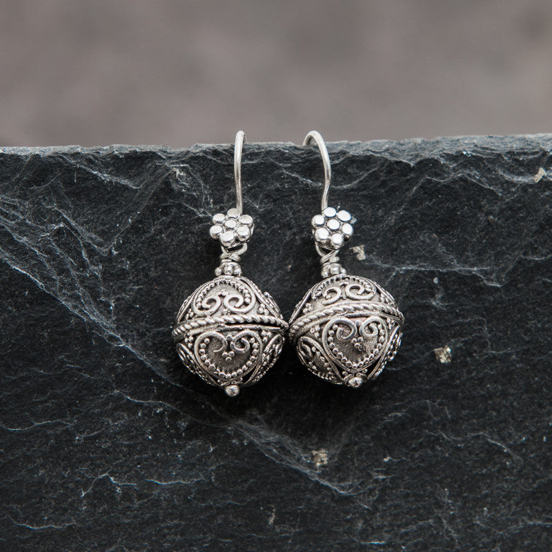 Sterling Silver Balinese Granulation Drop Earrings - Beyond Biasa