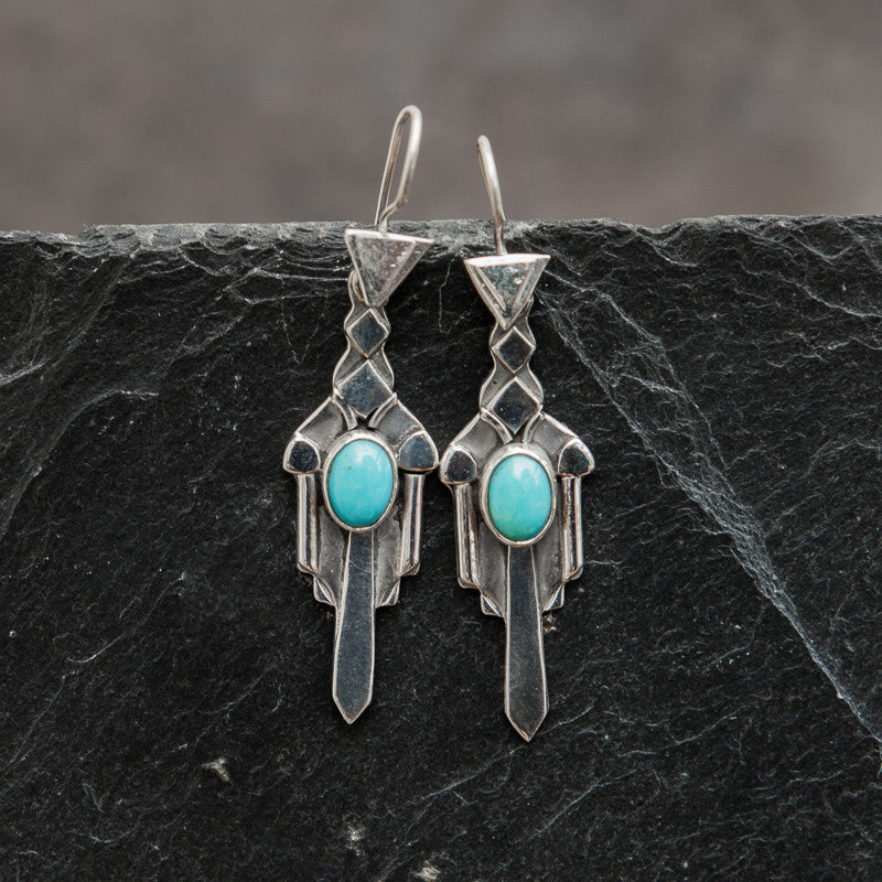 Sterling Silver and Turquoise Art Deco Earrings - Beyond Biasa
