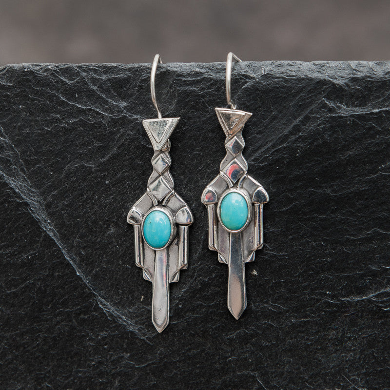 Sterling Silver and Turquoise Art Deco Earrings - Beyond Biasa