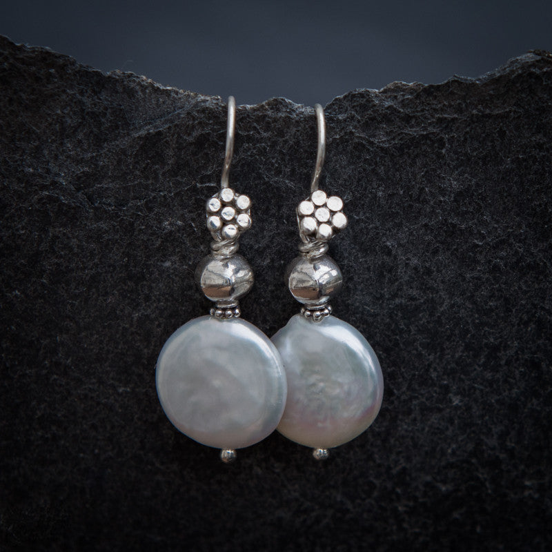 Coin Pearl and Sterling Silver Drop Earrings - Beyond Biasa