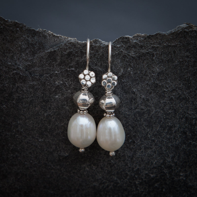 White Freshwater Pearl and Sterling Silver Drop Earrings - Beyond Biasa