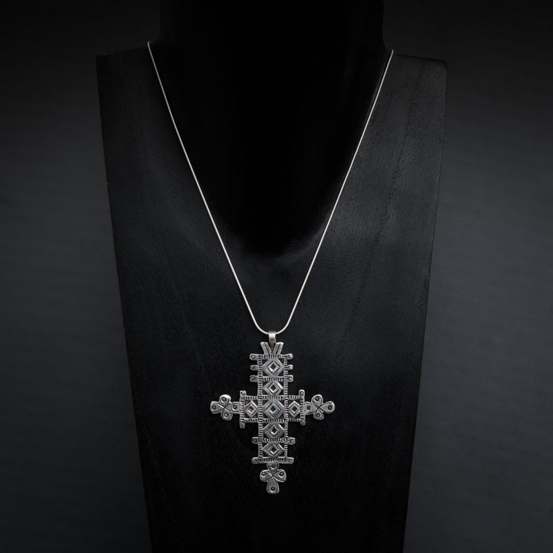 Sterling Silver Ethiopian Cross Pendant and Chain - Beyond Biasa
