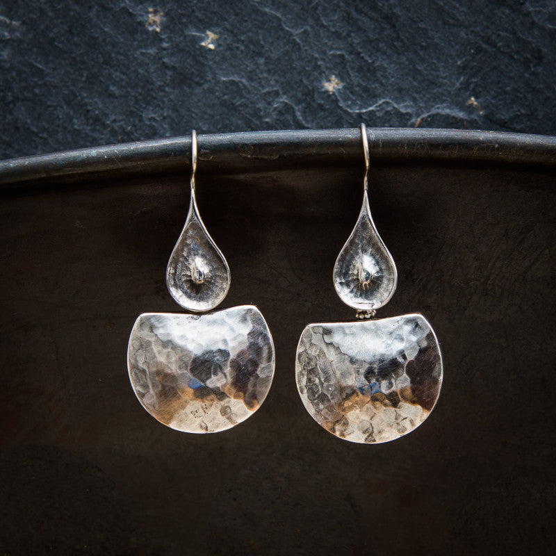 Sterling Silver Hammered Drop Earrings - Beyond Biasa