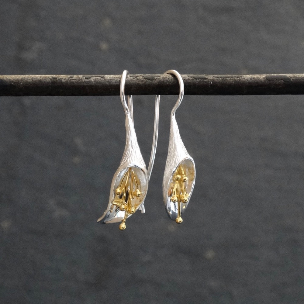 Silver and Gold Flower Flute Earrings - Beyond Biasa