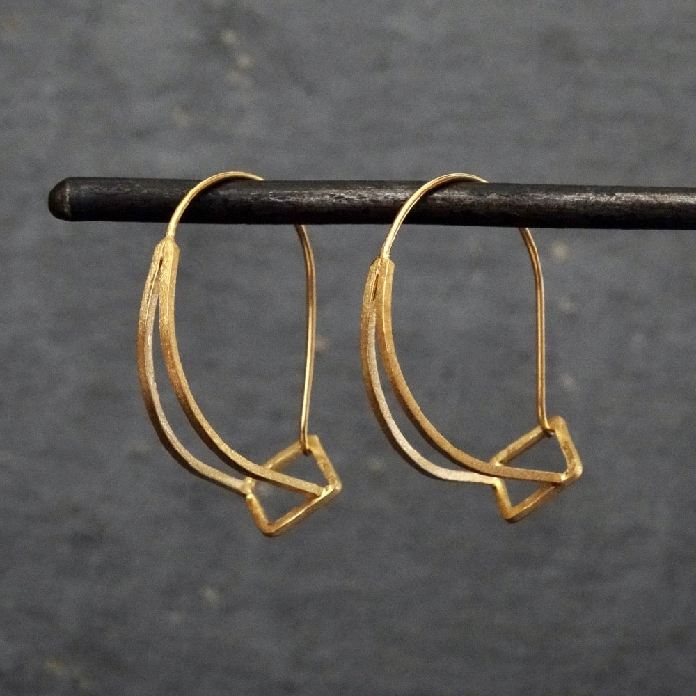 Brushed Gold Vermeil Contemporary Hoop Earrings - Beyond Biasa
