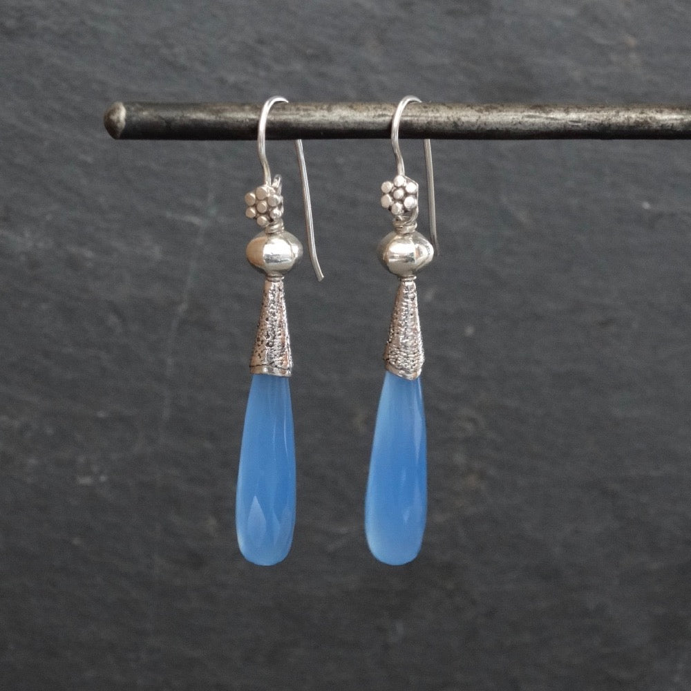 Blue Chalcedony and Silver Granulation Earrings - Beyond Biasa