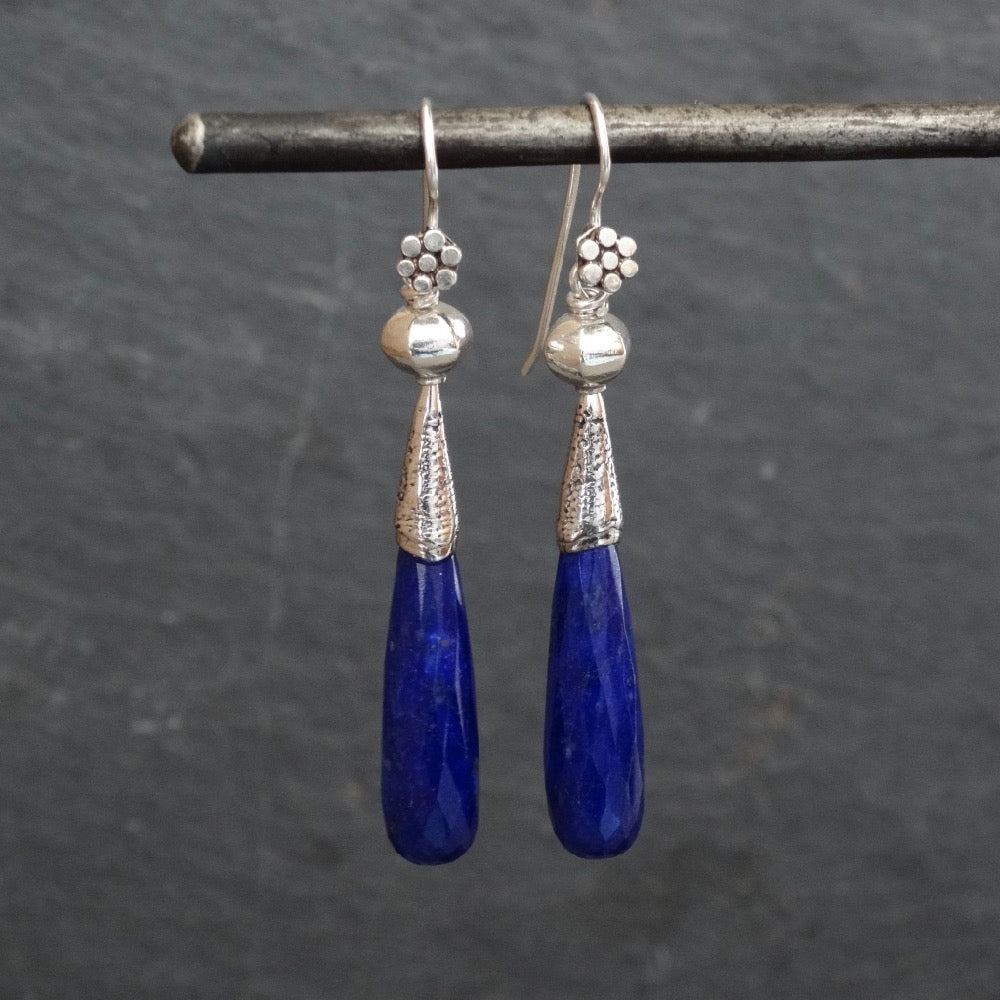Lapis Lazuli and Silver Granulation Earrings - Beyond Biasa
