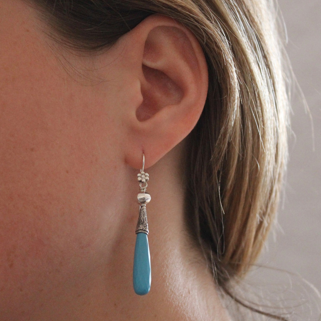 Faceted Turquoise and Silver Granulation Earrings - Beyond Biasa