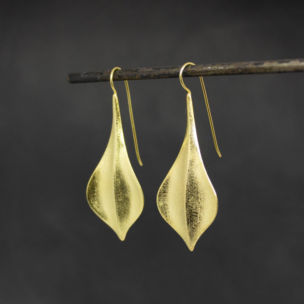 Brushed Gold Ray Leaf Earrings