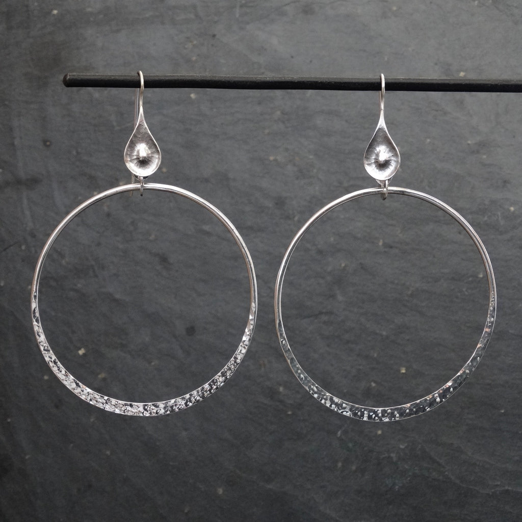 Hammered Silver Open Circle Earrings - Beyond Biasa