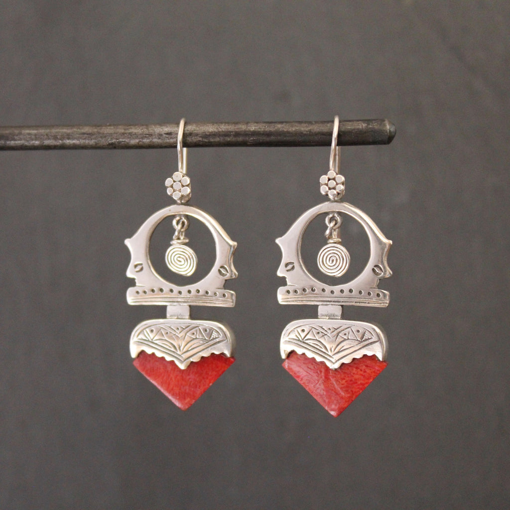 Sterling Silver and Bamboo Coral 'Tuareg' Earrings - Beyond Biasa