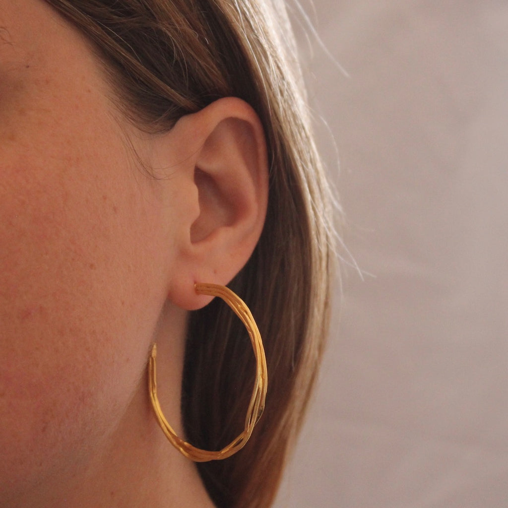 Textured Twist Gold Vermeil Hoop Earrings - Beyond Biasa