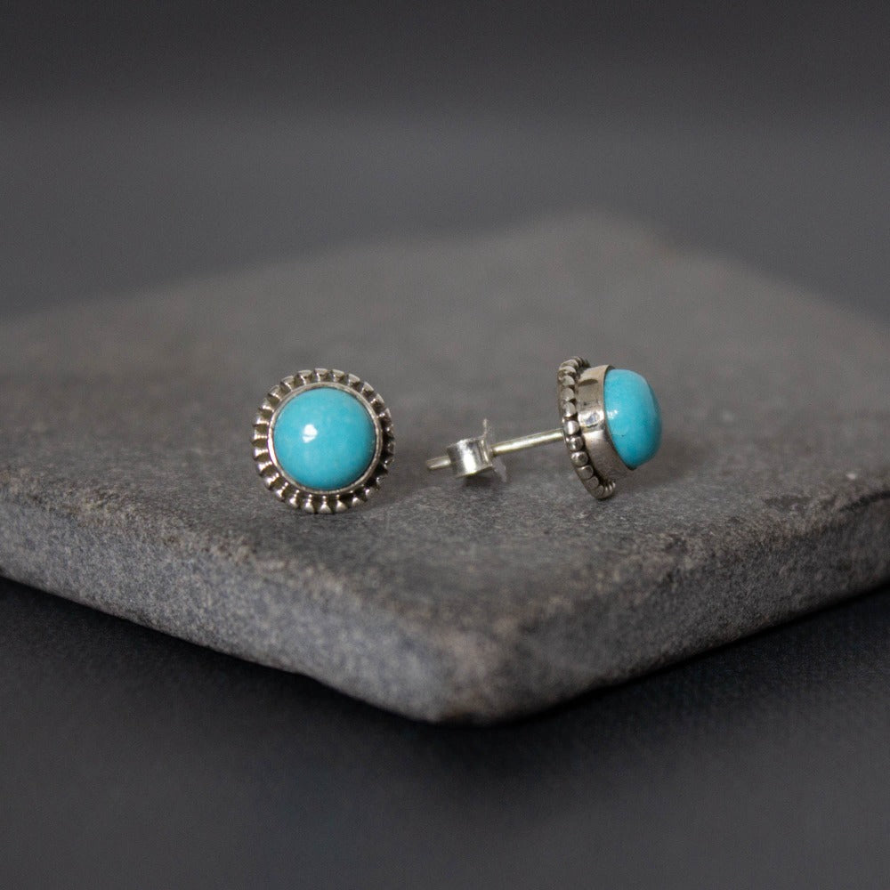 Turquoise and Silver Detail Stud Earrings - Beyond Biasa