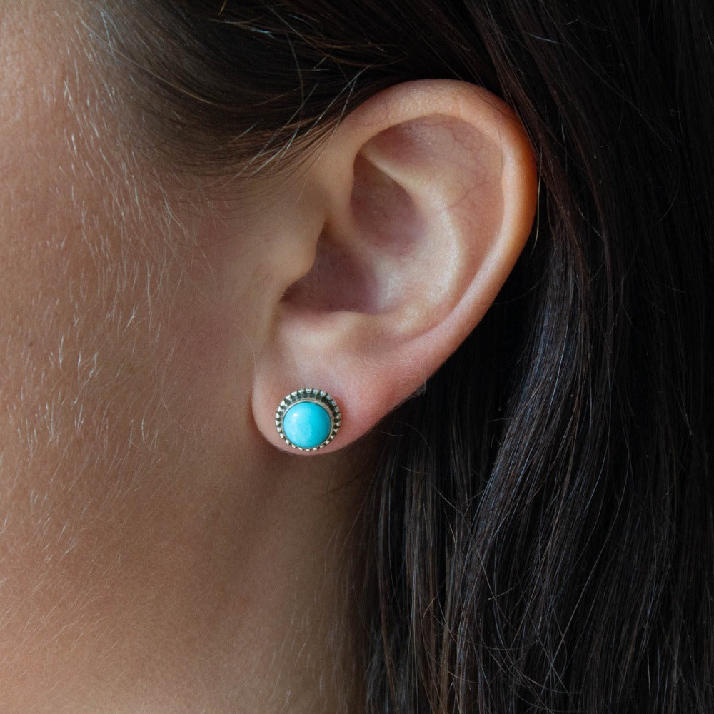 Turquoise and Silver Detail Stud Earrings - Beyond Biasa