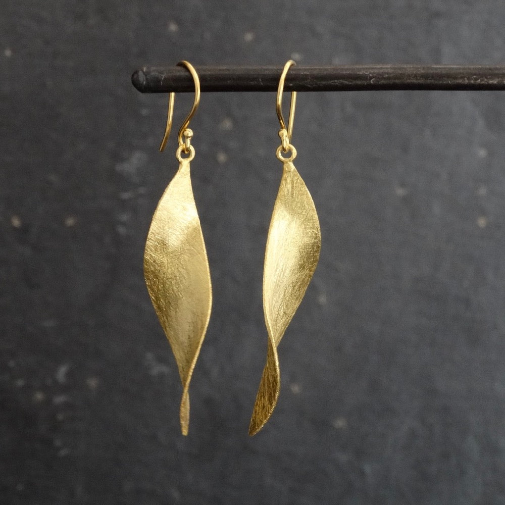 Brushed Gold Vermeil Long Twist Earrings - Beyond Biasa