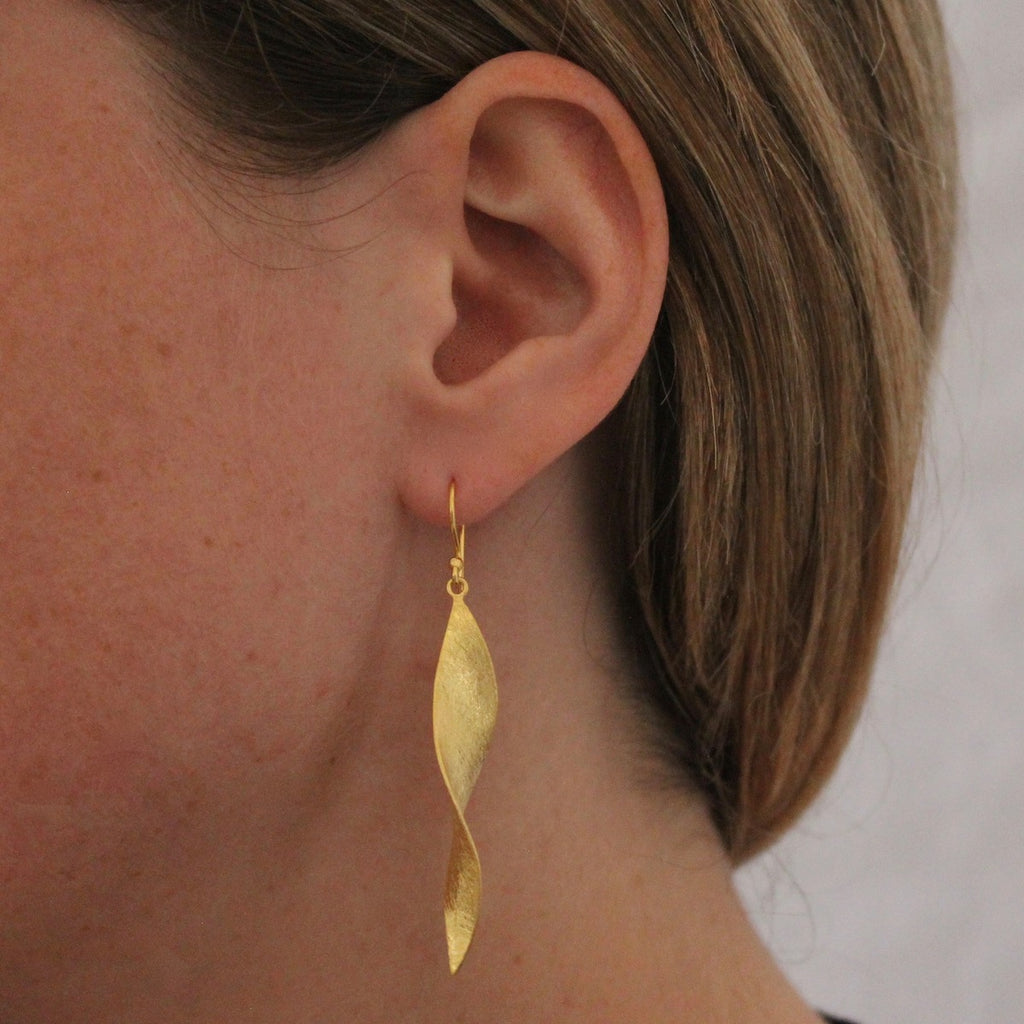 Brushed Gold Vermeil Long Twist Earrings - Beyond Biasa