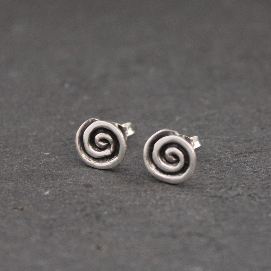 Oxidised Sterling Silver Swirl Stud Earrings - Beyond Biasa