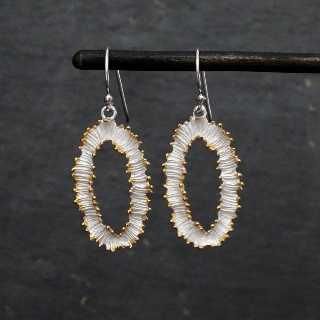 Textured Silver and Gold Vermeil Oval Drop Earrings - Beyond Biasa