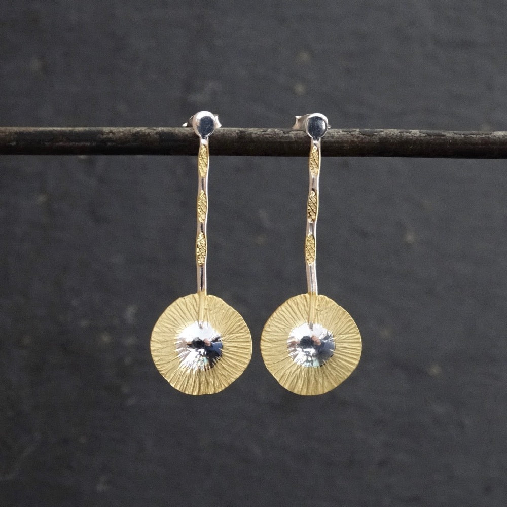 Gold and Silver Scratched Disc Drop Earrings - Beyond Biasa