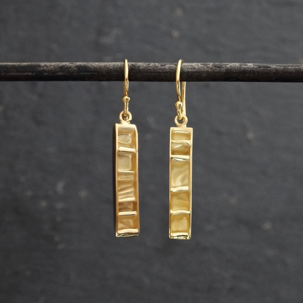 Contemporary Textured Gold Vermeil Drop Earrings - Beyond Biasa