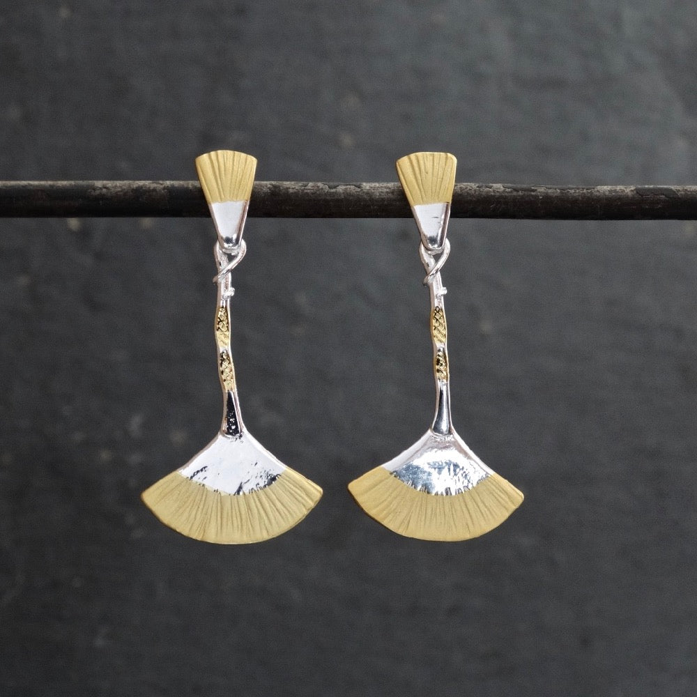 Gold and Silver Textured Fan Earrings - Beyond Biasa