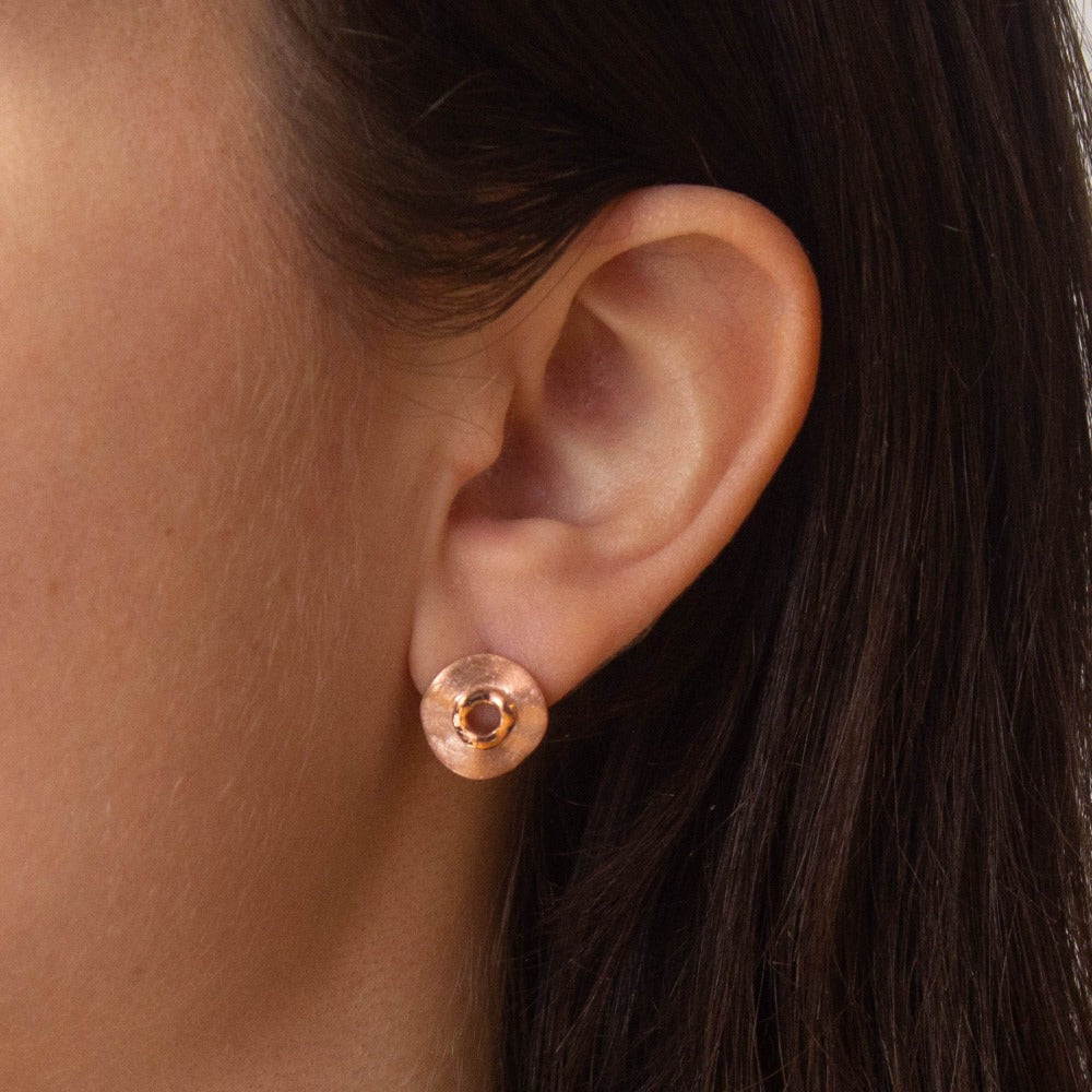 Brushed Rose Gold Irregular Circle Stud Earrings - Beyond Biasa