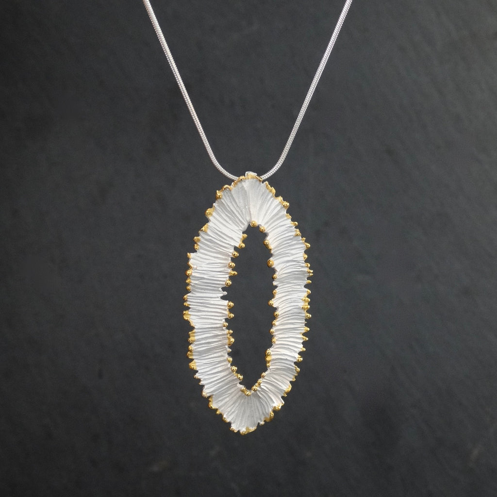 Textured Silver and Gold Vermeil Oval Pendant Necklace - Beyond Biasa