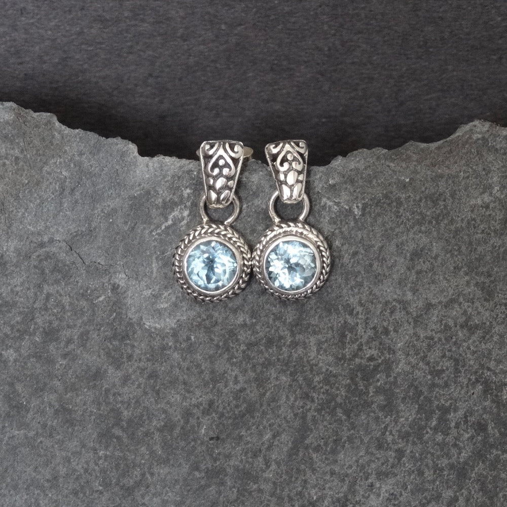 Blue Topaz and Sterling Silver Stud Earrings - Beyond Biasa