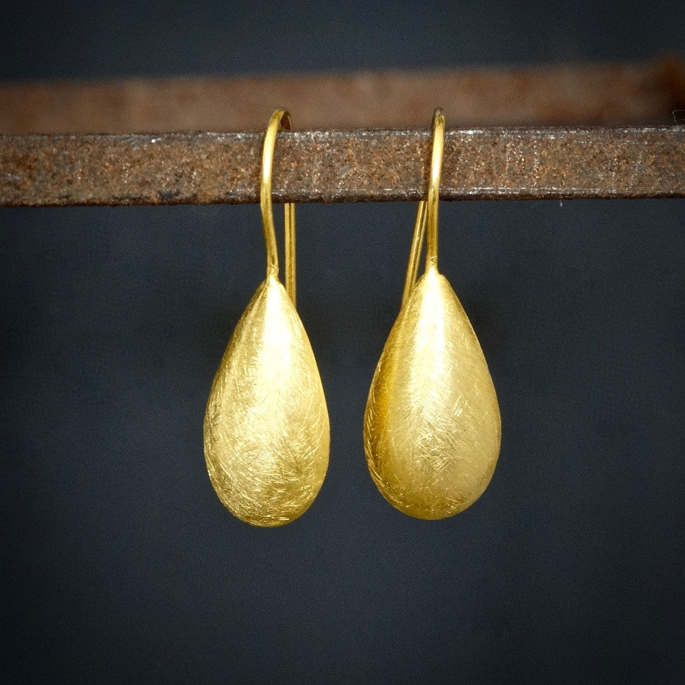 Minimal Teardrop Earrings in Brushed Sterling Silver or Brushed Gold Vermeil - Beyond Biasa