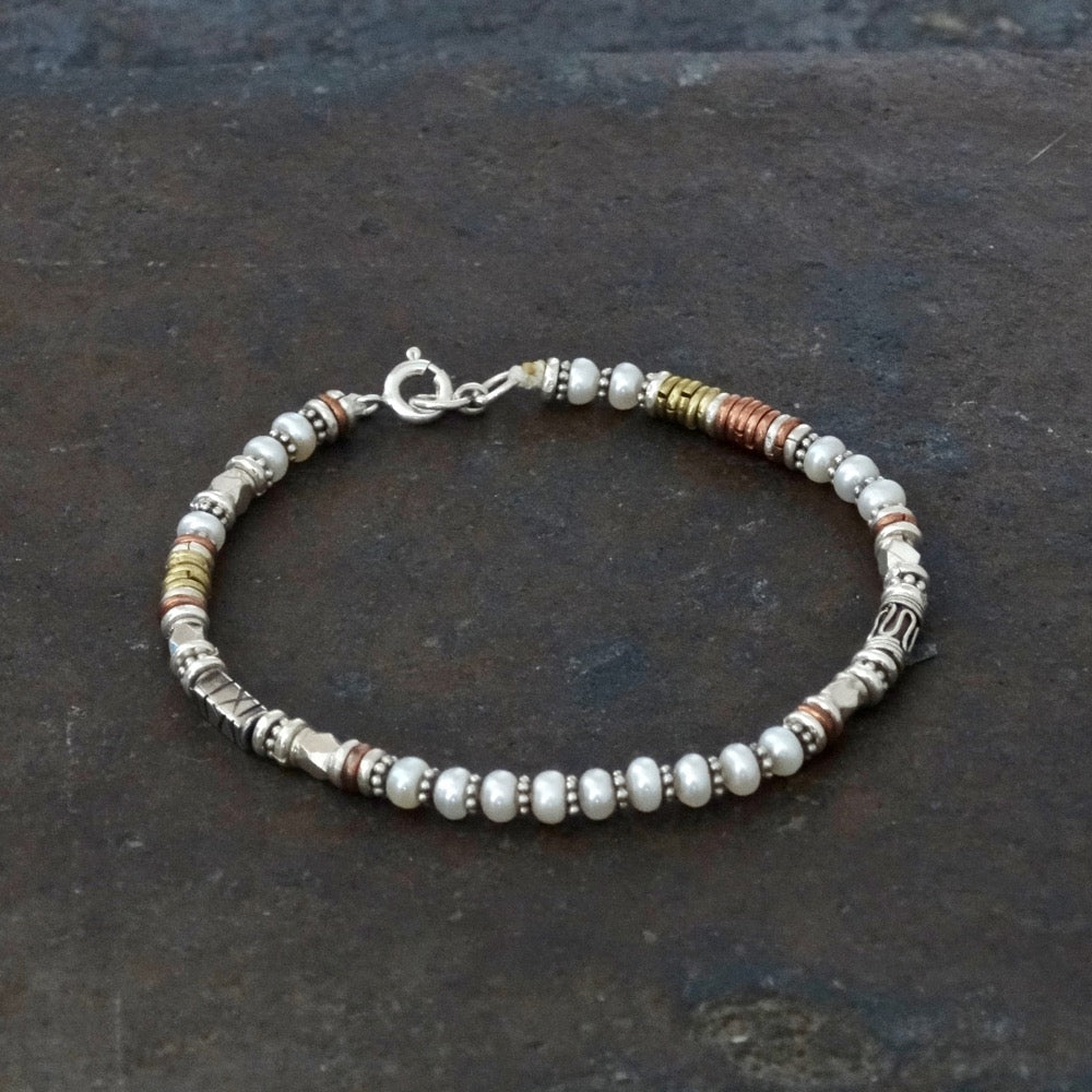 Freshwater Pearl Bracelet with Sterling Silver Copper and Brass - Beyond Biasa